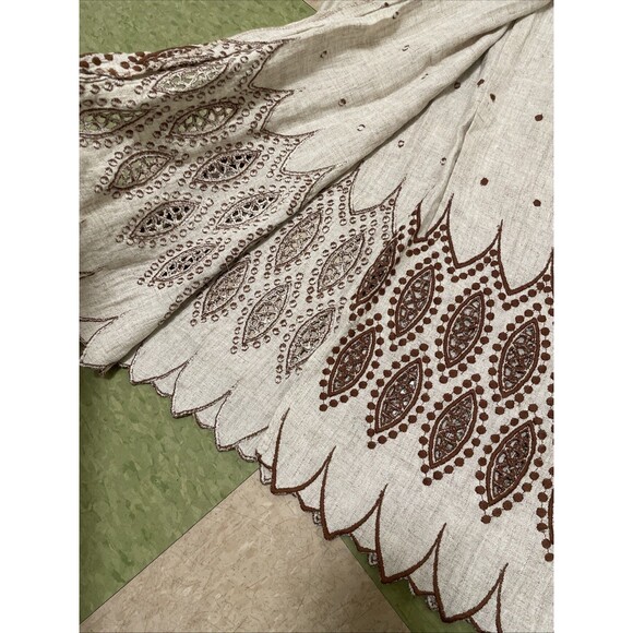 Womens Sleeveless Gauze Cotton Embroidered Midi Dress Brown Tan From India 46 S - Picture 3 of 6